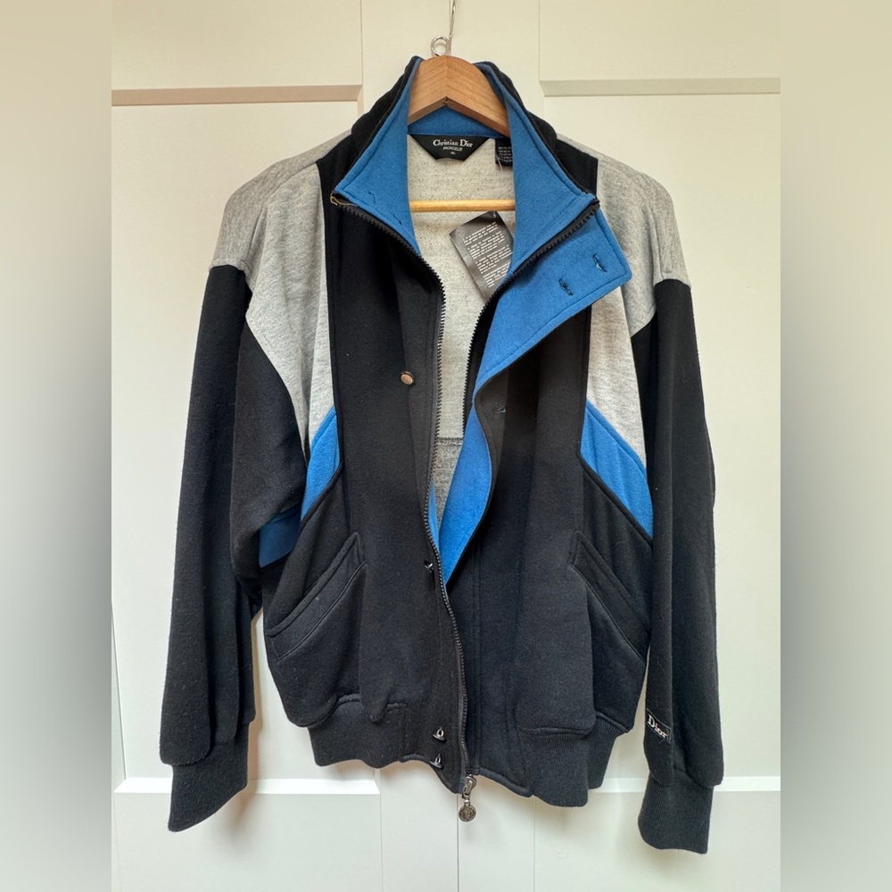 Christian Dior Monsieur Blue Gray and Black Bomber Jacket Size M NWT Y2K Fashion